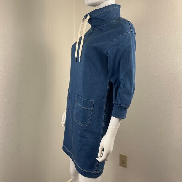 Madewell Women Size XXS Denim Sweatshirt Tunic Shift Mini Dress Funnel Neck Mod - Picture 11 of 13